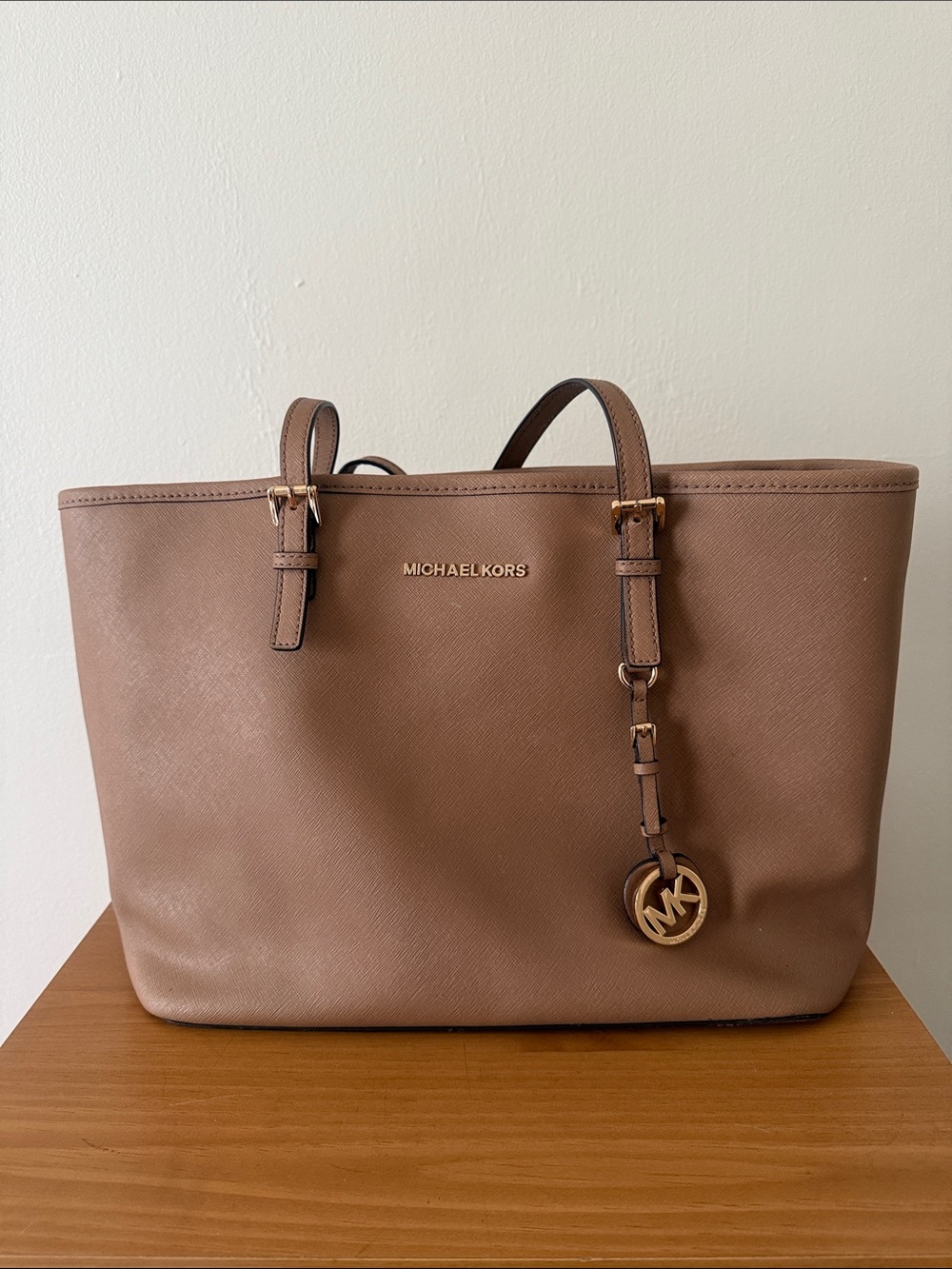 Michael Kors Blush Taupe Leather Tote with Gold Hardware